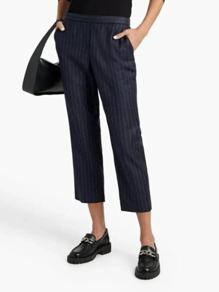 Euc Theory Linen Blend Pull-On Pinstripe Crop Pants Navy 0